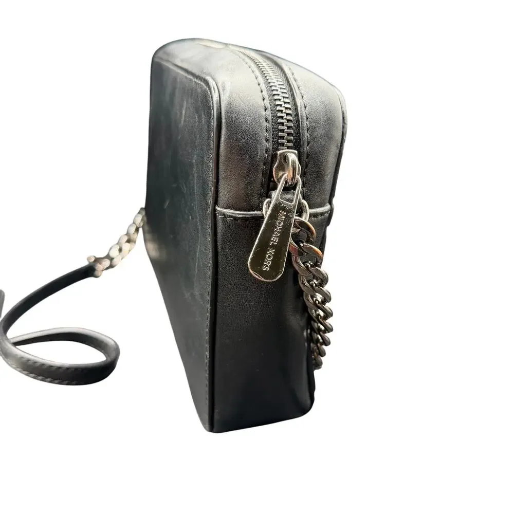 Michael Kors Quilted Black Leather Crossbody Camera Bag Chain Strap
